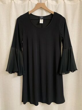 MSK Petite Lighweight Black Sheer Bell Sleeve Flared Cuff Dress Medium